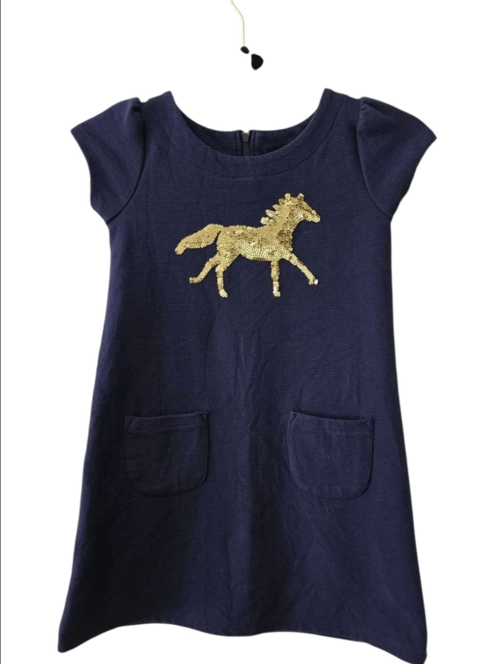 Gymboree Navy Dress with Gold Sequin Horse Size 6 *